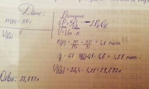 Кислород какого объема (н.у) необходим для полного окисления фосфора массой 50 г?