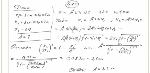 10 за ответ 206. частица совершает колебания по закону x=a*cosw*t. в некоторый момент смещение x1=5,