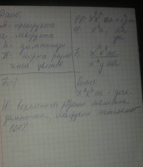 Решить подробно. женщина правша с нормальным зрением выходит замуж за мужчину правшу, дальтонизмом.