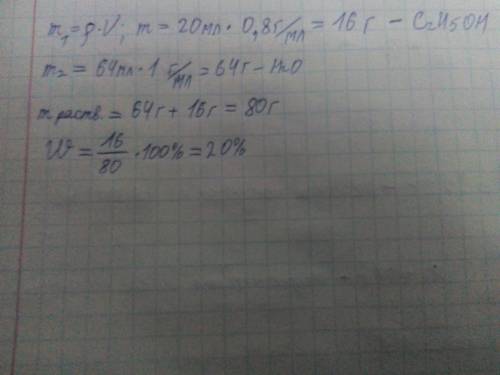 Сколько составляет массовая доля c₂h₅oh (этанол) в растворе, полученном при смешивании 20 мл этанола