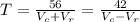 T=\frac{56}{V_{c}+V_{r}}=\frac{42}{V_{c}-V_{r}}