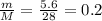 \frac{m}{M} = \frac{5.6}{28} =0.2