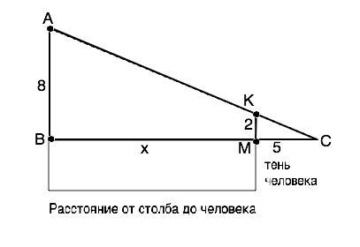 На каком расстоянии от фонаря расположенного на высоте 8 м стоит человек ростом 2 м если длина его т