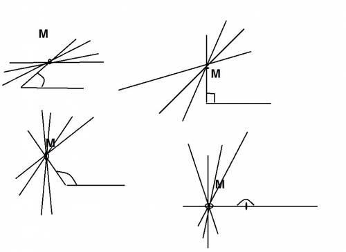 Укажите все прямые , проходящие через точку м , лежащую на стороне угла , и не пересекающие вторую с