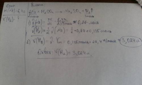 Рассчитайте объем водорода выдклившегося при взаимодействии 6.4г натрия с серной кислотой
