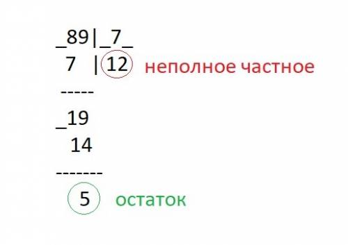 Чему равен остаток от деления числа 89 на 7? объяснение!