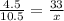 \frac{4.5}{10.5} = \frac{33}{x}