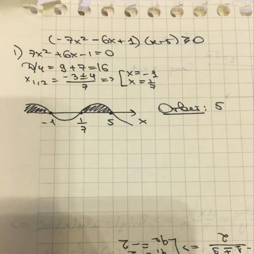 Найдите наибольшее целое число, при котором верно неравенство[tex]( - 7x^{2} - 6x + 1)(x - 5) \geqsl