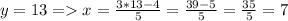 y=13=x=\frac{3*13-4}{5}=\frac{39-5}{5}=\frac{35}{5}=7