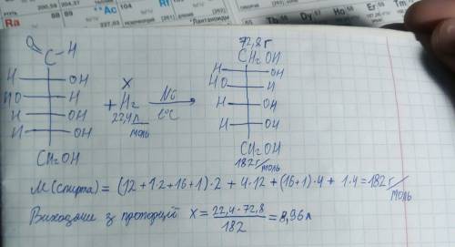 40 ! під час гідрування глюкози утворився шестиатомний спирт масою 72,8 г. обчисліть масу глюкози й