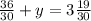 \frac{36}{30} + y = 3 \frac{19}{30}