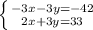 \left \{ {{-3x-3y=-42} \atop {2x+3y=33}} \right.