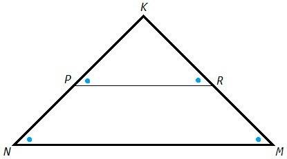 Вравнобедренном треугольнике nkm с основание nm точки p и r являются средними линиями сторон nk и km