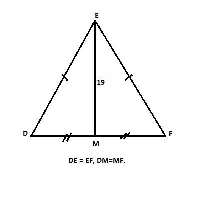 Вравнобедренном треугольнике def с основанием df длина его медианы em равна 19 см. периметр треуголь