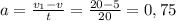 a =\frac{v_1-v}{t}=\frac{20-5}{20}=0,75