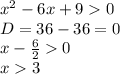 x^2-6x+90\\D=36-36=0\\x-\frac{6}{2} 0\\x3