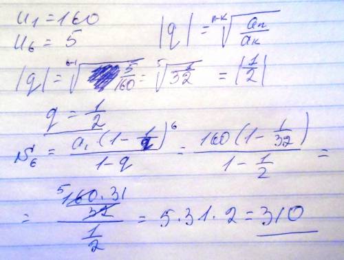 Прогрессия состоит из шести членов,при этом u1=160,u6=5. найдите прогрессию покажиnе решение) .