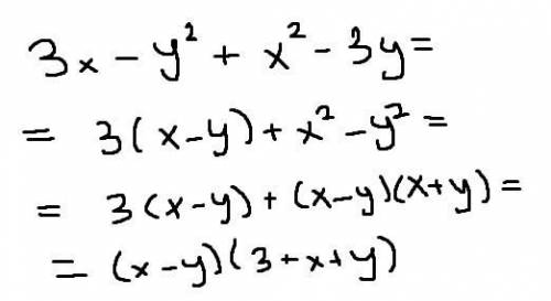 Разложите на множители многочлен 3x-y^2+x^2-3y.