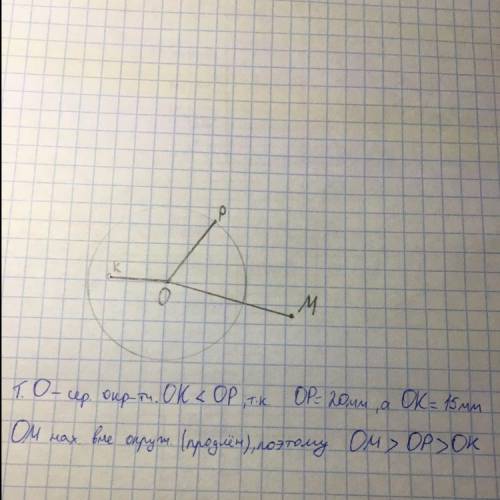 Начерти окружность с центром в точке о , радиус которой 20мм. отметь точку р на окружности, точку к