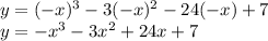 y=(-x)^3-3(-x)^2-24(-x)+7\\y= -x^3-3x^2+24x+7