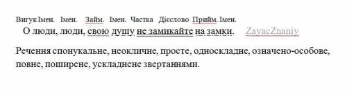 Синтаксичний розбір речення: о люди,люди,свою душу не замикайте на замки.