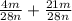 \frac{4m}{28n} + \frac{21m}{28n}