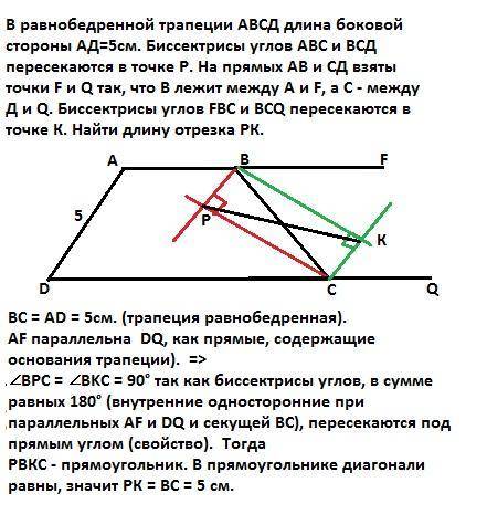 Решить . в равнобедренной трапеции авсд длина боковой стороны ад=5см. биссектрисы углов авс и всд пе