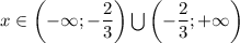 x \in \left(-\infty; -\dfrac{2}{3}\right) \bigcup \left(-\dfrac{2}{3}; + \infty\right)