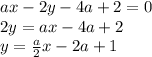 ax - 2y - 4a + 2 = 0 \\ 2y = ax - 4a + 2 \\ y = \frac{a}{2} x - 2a + 1