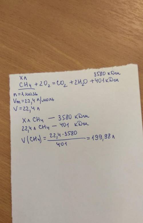 3. согласно уравнению реакции: сн4(г) + 2о2(г) = со2(г) + 2н2о(г) + 401 кдж для получения 3580 кдж т