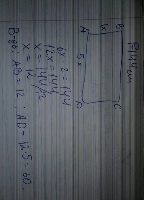 Периметр прямокутника дорівнює 144 см. знайдіть його сторони, якщо вони відносяться як 1: 5 15 ів!
