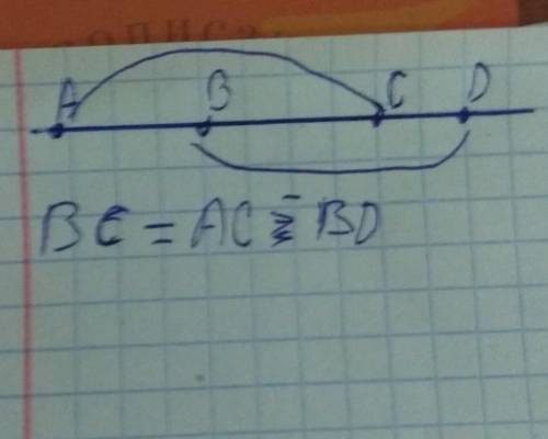 на прямой последовательно отмечены точки a, b, c и d. представьте сумму отрезков ab и cd в виде разн