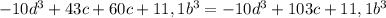 -10d^3+43c+60c+11,1b^3= -10d^3+103c+11,1b^3