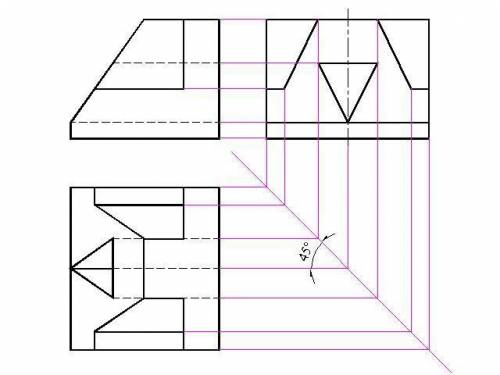 Нужно начертить вид слева, ! я уже сделал линию в 45°,спроецировал все, но все равно не вижу, , 30 ​