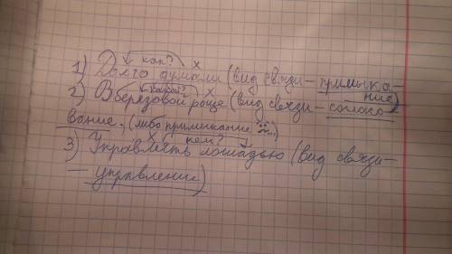 Определить вид связи в данных словосочетаниях. долго думали в березовой роще лошадью