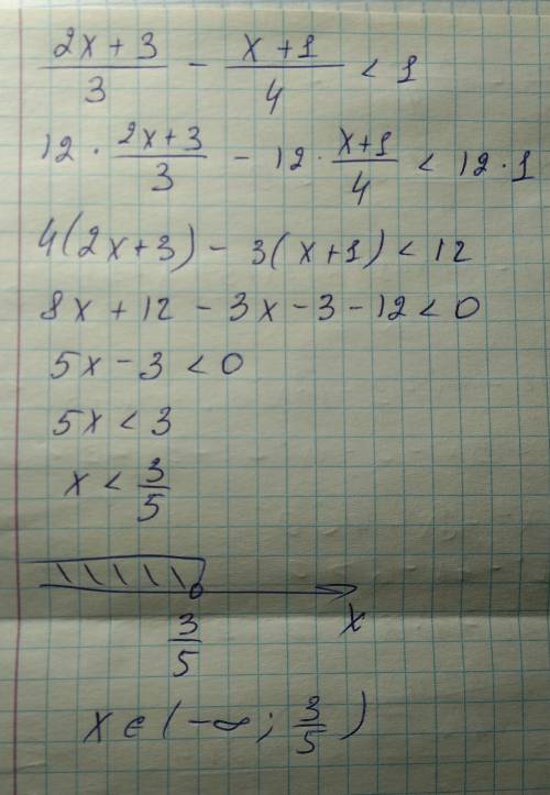 \frac{2x+3}{3} - \frac{x+1}{4}< 1