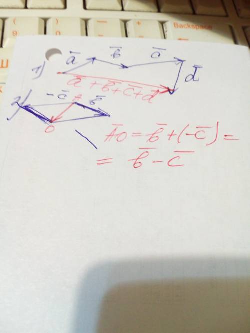 Начертите неколлинеарные векторы a,b,c,d постройте веуторы a+b+c+d; b-c