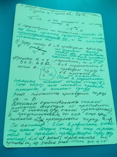 1) через прямую и не лежащую на ней точку можно провести плоскость и притом только одну доказательст