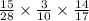 \frac{15}{28} \times \frac{3}{10} \times \frac{14}{17}