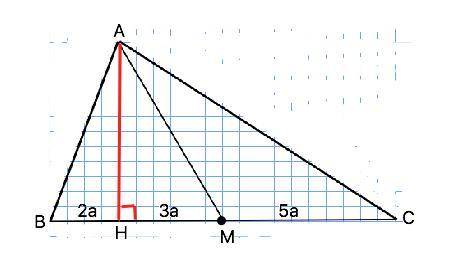 60 в треугольнике abc проведены медиана am и высота ah. известно, что мн: вн=3: 2, а площадь треугол