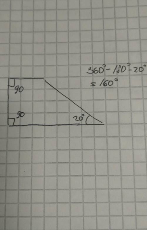 Найти углы прямоугольной трапеции с острым углом 20 градусов (с рисунком можно )