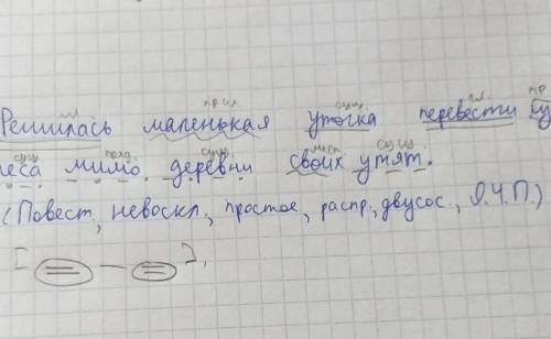 Составить предложение и сделать синтаксический разбор предложения решилась, маленькая,утят,из, пере