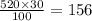 \frac{520 \times 30}{100} = 156