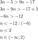 \[\begin{gathered}3n-59n-17 \hfill \\3n - 9n -17+5 \hfill \\-6n-12 \hfill \\n