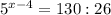 5^{x-4}=130:26