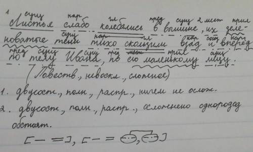 Синтаксический разбор предложения «листья слабо в вышинеих зеленоватые тени тихо скользили взад и вп