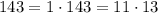 143=1\cdot143=11\cdot13