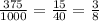 \frac{375}{1000} = \frac{15}{40} = \frac{3}{8}