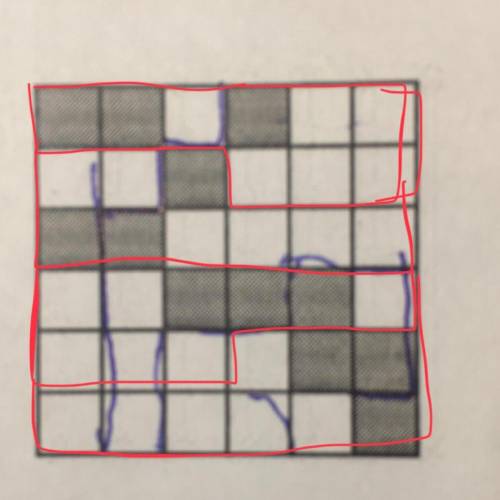 4класс! разделите квадрат размером 6 на 6 клеток, изображённый на рисунке, на четыре равные части та