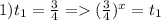 1)t_1=\frac{3}{4}=(\frac{3}{4})^x=t_1